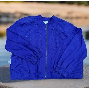 Y2K ASHLEY REED Full Zip Jacket Women’s 26w Beaded Grunge Grannycord‎ Deadstock